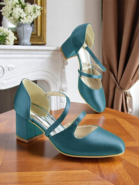Green Elegant Women's Mary Heels 1950s Jane Satin Block – FashionChic