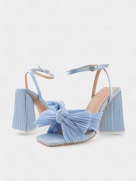 Detail Heel and Knot Block Sandals Rose Textured Gold with FashionChic