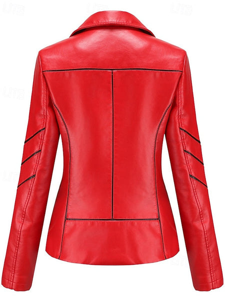 Women's Pocket Zipper Comfortable Leather Faux Jacket FashionChic