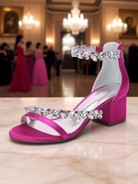 Women's Crystal Purple - Block Satin Sandals Heel FashionChic