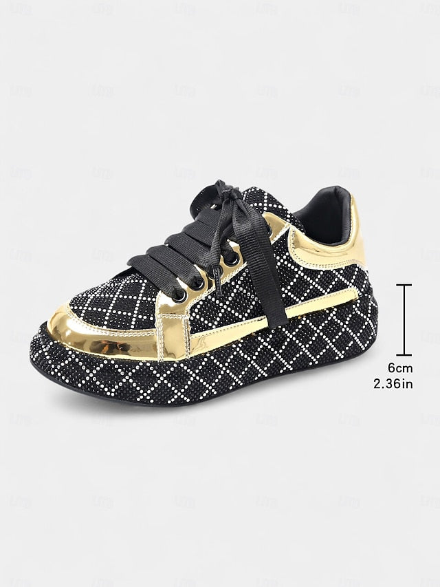 Silver Quilted Women's - Rhinestone Sneakers and Black FashionChic