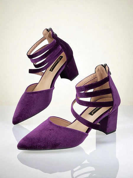 Block Blue Heel Women's Velvet Pointed Pumps with Toe FashionChic