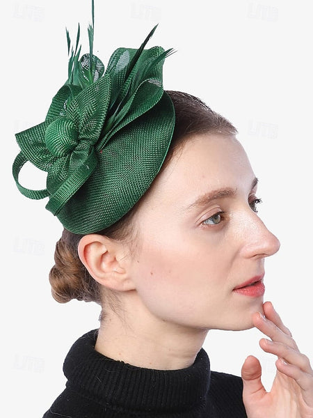Women's Bow with Feather and Hat Accents Green Fascinator FashionChic