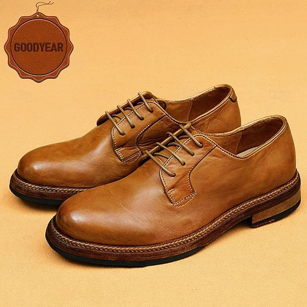 Shoes Welt Derby with Goodyear Leather Tan and Men's Clean FashionChic