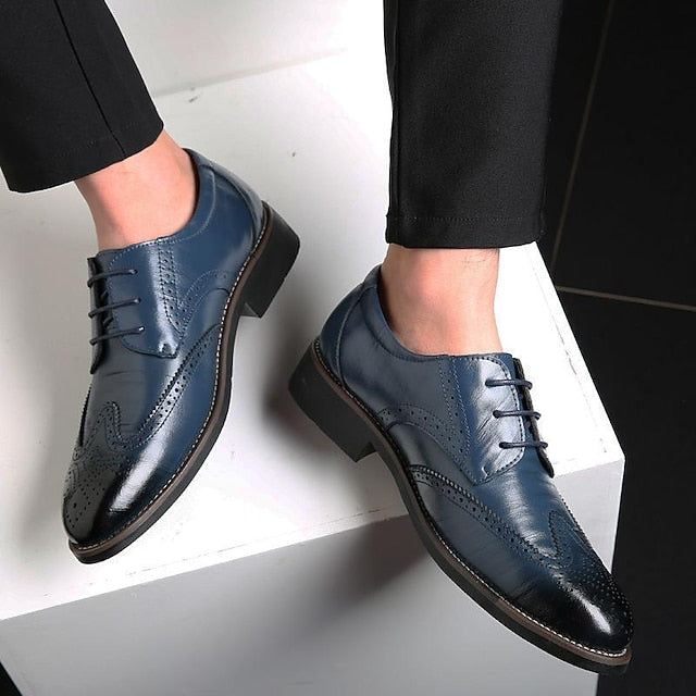 Shoes Classic Oxford Faux Brogue with Men's Blue Leather FashionChic
