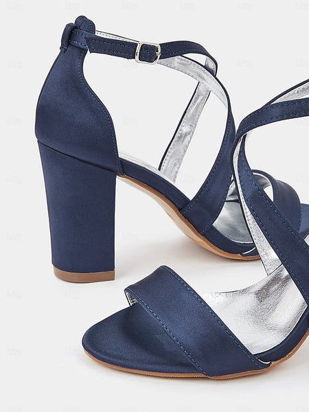 Satin Strappy Sandals – Heel Block Elegant Women's FashionChic