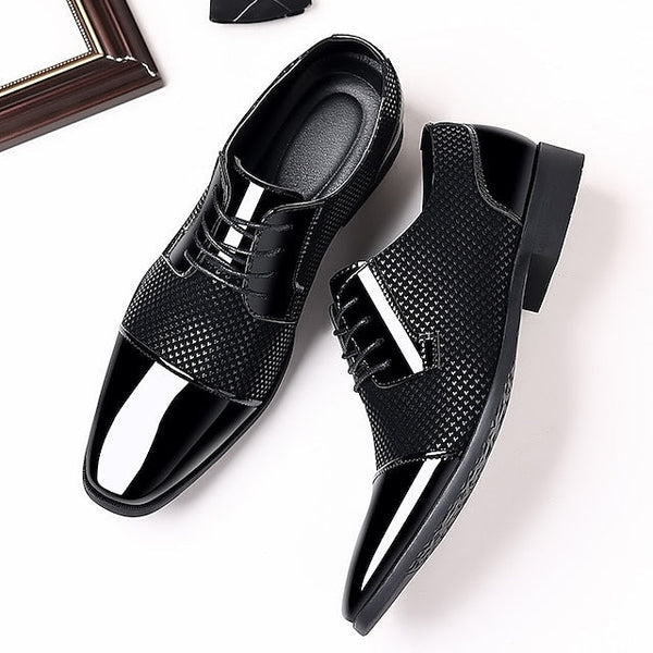 Lace-Up Faux Men's Formal Black Leather Shoes Patent Dress FashionChic