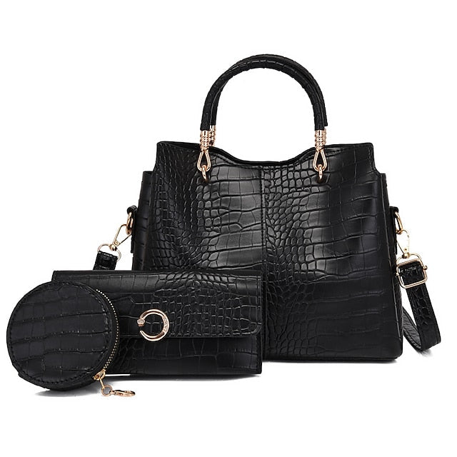 Set Leather Purse Going Bag PU Pcs Office 3 Women's out FashionChic