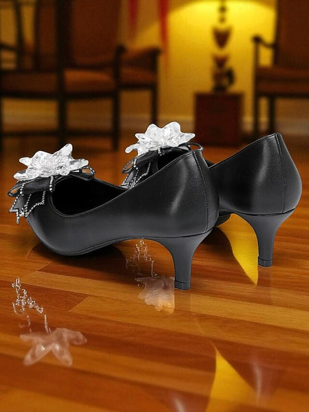 Bow Wedding Low White Shoes Women's Crystal with Heel FashionChic