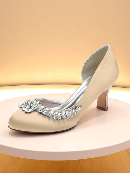 Heel Women's Silver Satin - Kitten Toe Low Heels Round FashionChic