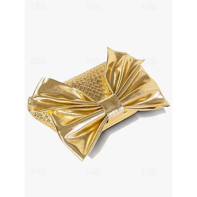 Oversized Faux Leather Bag Women's Clutch Bow with Gold FashionChic