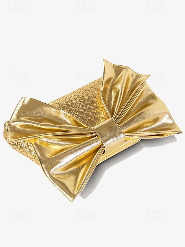 Oversized Bow with Faux Bag Women's Leather Clutch Gold FashionChic