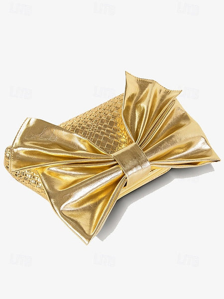 Oversized Bow with Faux Bag Women's Leather Clutch Gold FashionChic