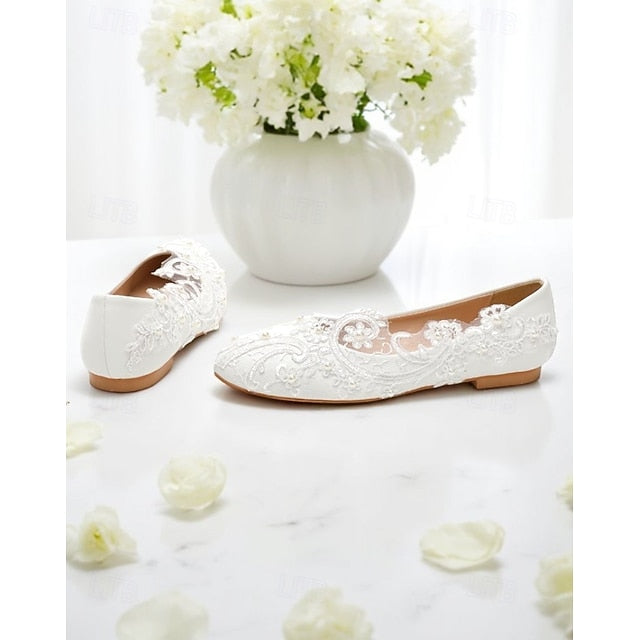 Embroidered – White Women's Lace Ballet Vintage Flats FashionChic