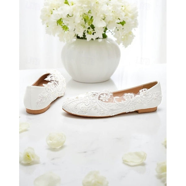 Embroidered – White Women's Lace Ballet Vintage Flats FashionChic