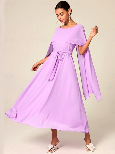 Women's Wedding Guest Cocktail Dress A Line Maxi  Chiffon FashionChic