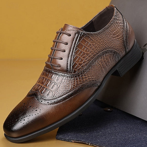 Pattern – Shoes Leather Faux Brown Men's Oxford Crocodile FashionChic