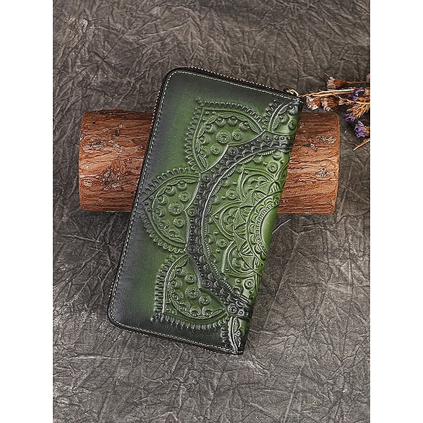 Handmade with elegant mandala leather wallet continental pattern FashionChic