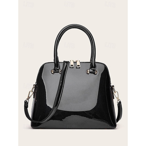 Women's Elegant Patent Shiny Tote Green Leather - Bag FashionChic