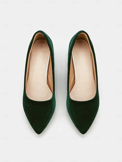 Elegant Block Pointed Pumps Green - Women's Heel Toe Velvet FashionChic