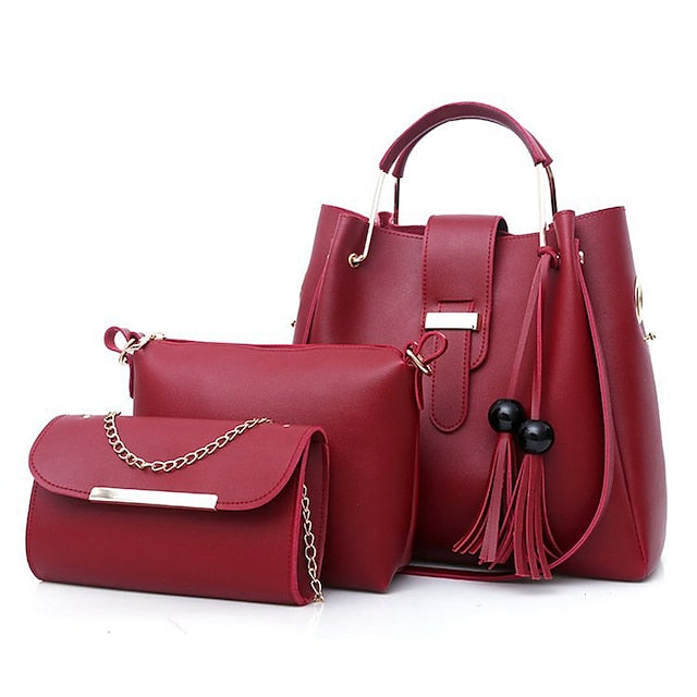 Leather Women's Set Tote 3-Piece Pink Faux - Handbag FashionChic