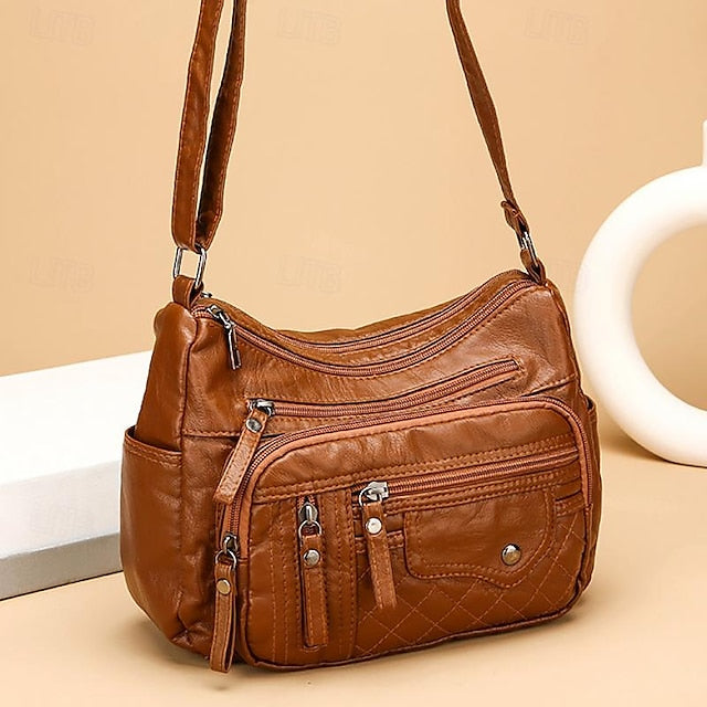 Leather Multiple Women's with Bag Quilted Crossbody Faux FashionChic