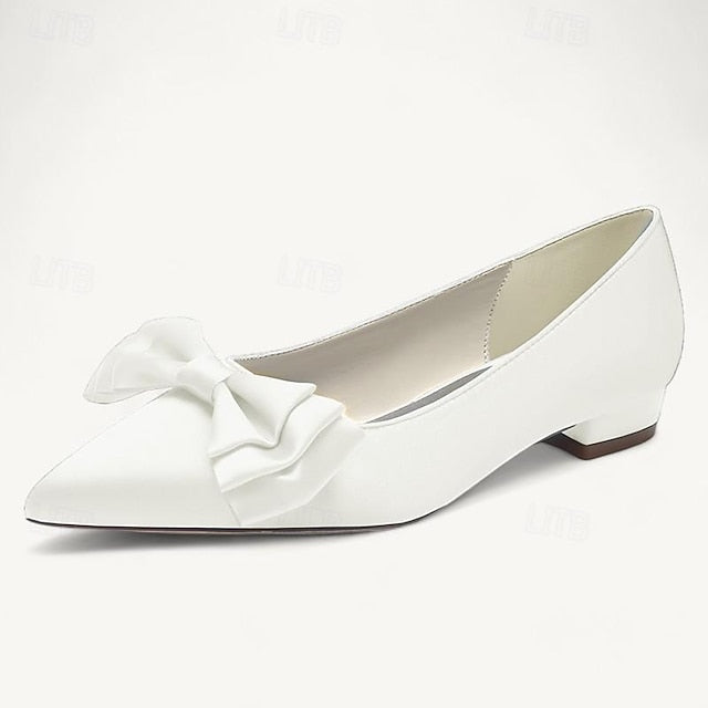 Pointed Low Bowknot Party Shoes Wedding Heel Women's Flats FashionChic
