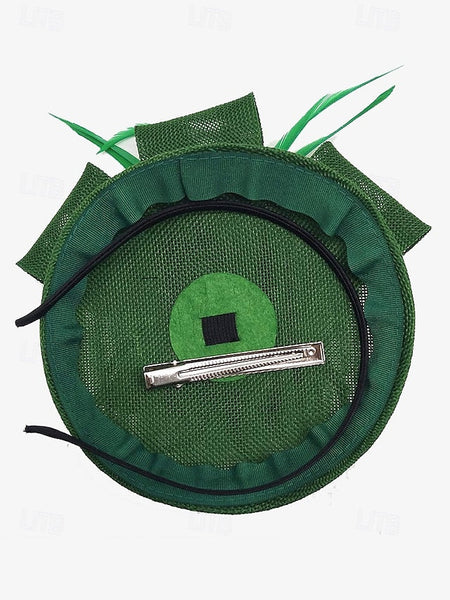 Women's Bow with Feather and Hat Accents Green Fascinator FashionChic
