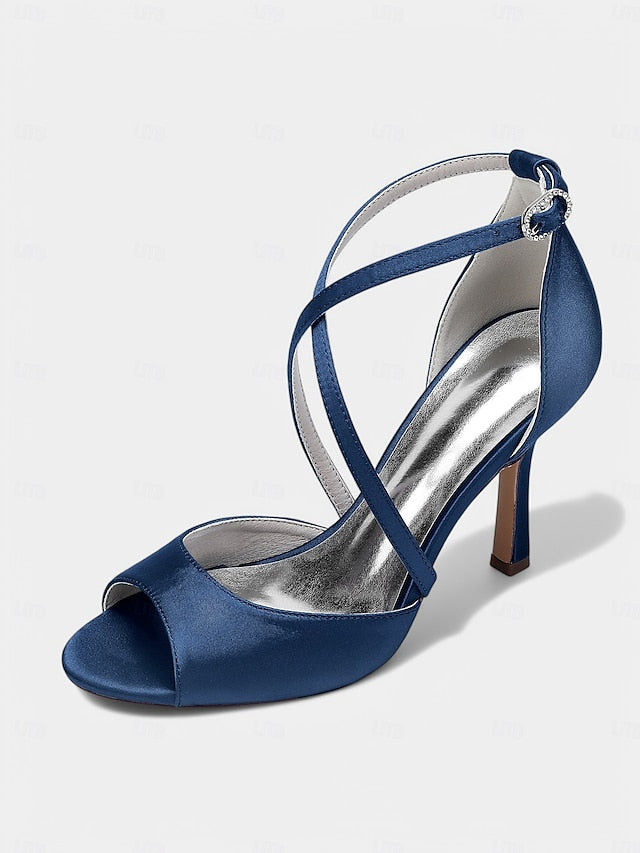 Elegant Heels Peep-Toe Women's White – Satin Cross-Strap FashionChic