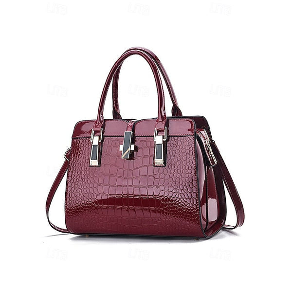 Faux - Croc Patent Women's Handbag Leather Burgundy FashionChic