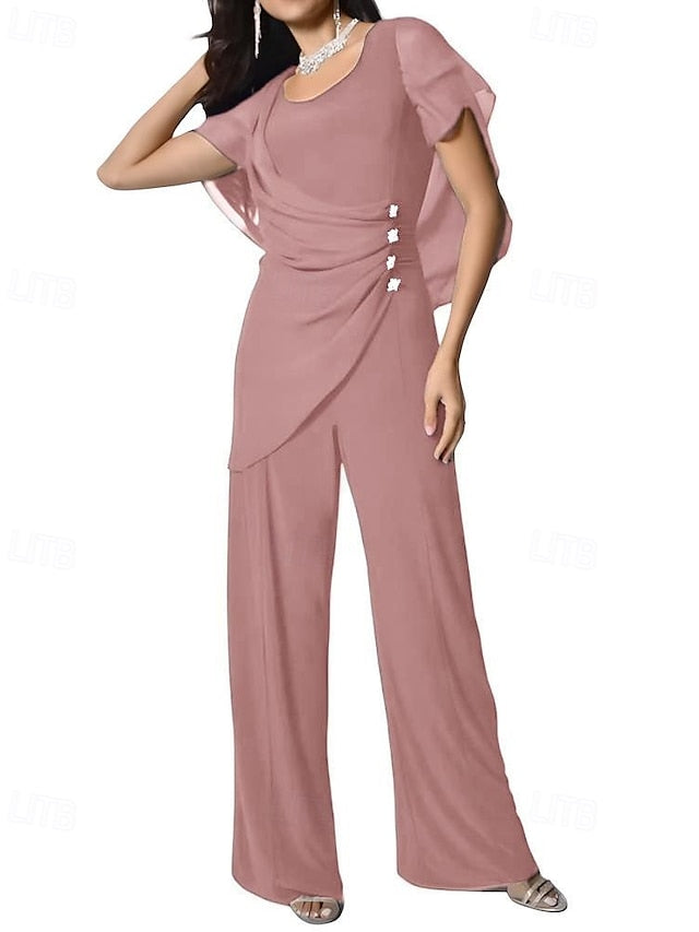 Elegant of Bride Mother Jumpsuit / Pantsuit Cape Dress the FashionChic