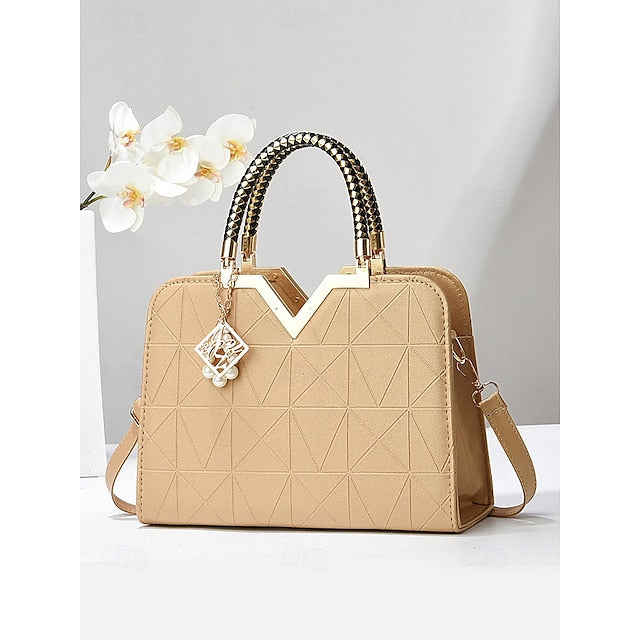 Handbag Faux with Elegant – Women's Pendant Pearl Leather FashionChic