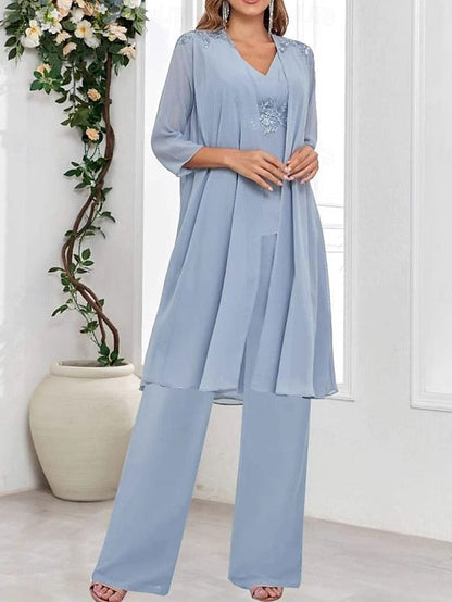 V Mother Elegant Dress Simple of Wedding the Guest Bride Piece 3 FashionChic