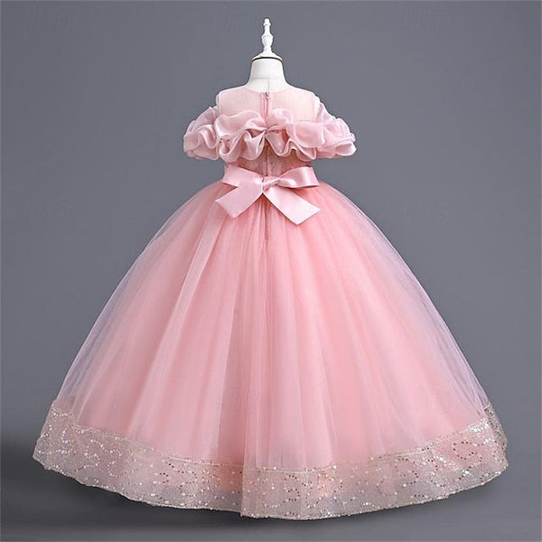 Solid Color Flower Girls' Girl Party Dress 3D FashionChic
