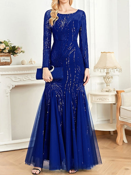 Elegant Floor Mother Crew Bride Party Neck Dress of the FashionChic