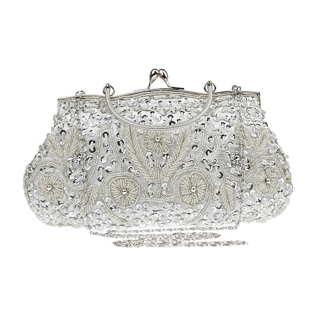 Vintage Evening Clutch Beaded Purse White Women's – FashionChic