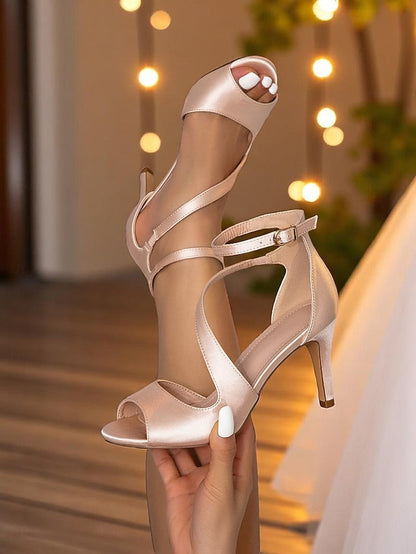 for Women Nude Peep-Toe Wedding Elegant - Satin Heels FashionChic