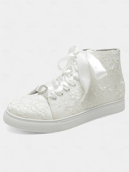 with Ivory Sneakers Satin Wedding Women's Laces Lace Ribbon FashionChic