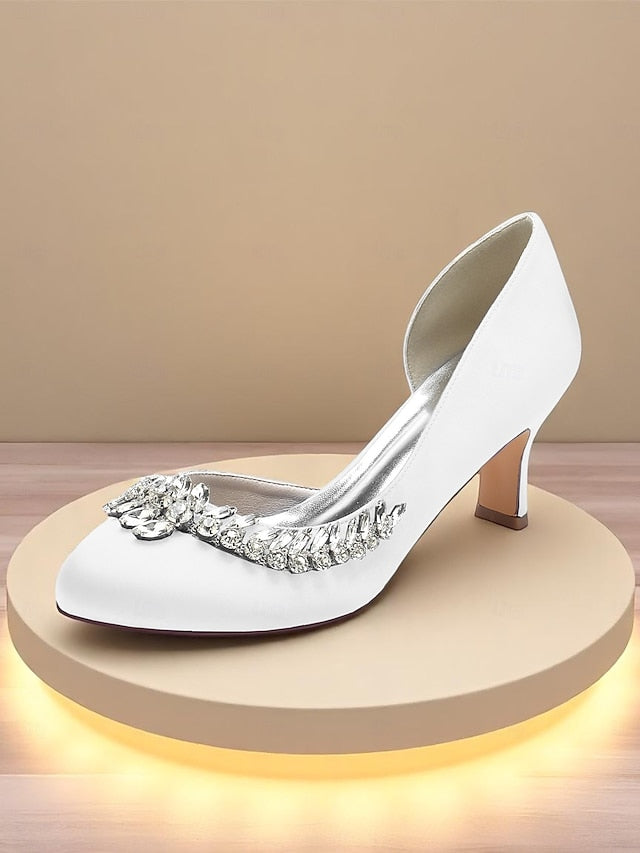 Heel Women's Silver Satin - Kitten Toe Low Heels Round FashionChic