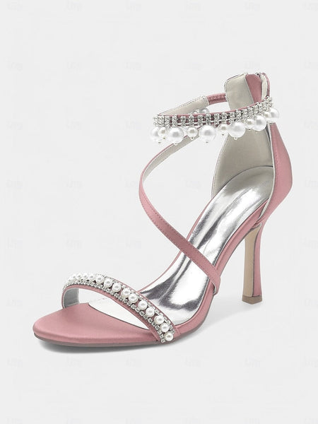 Party Satin Heels – Pointed-Toe Pink Chic Strap Ankle FashionChic