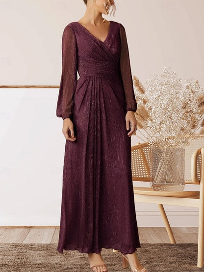 Neck Dress Wedding Guest the Elegant of Bride A-Line Mother V FashionChic