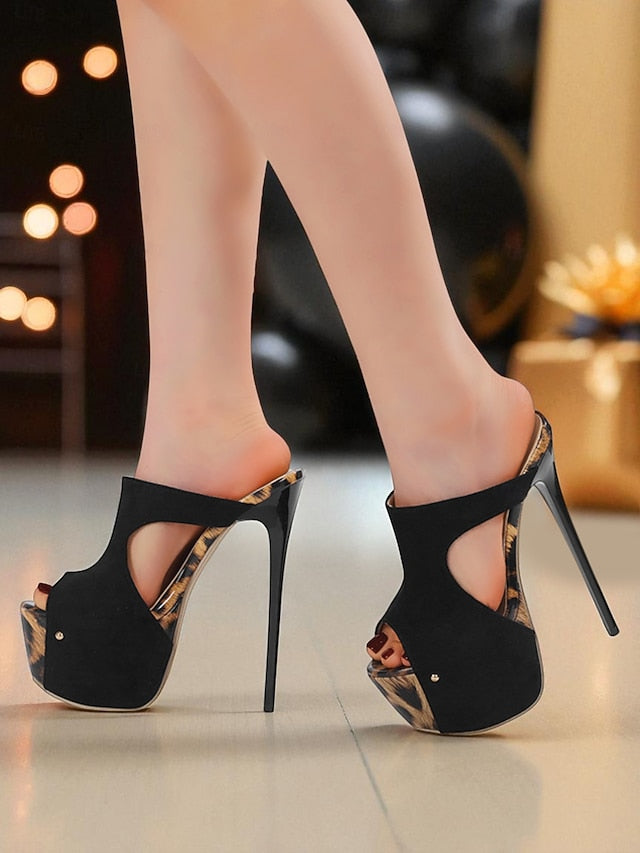 Platform Peep Black Heel Mules High Women's with Toe FashionChic