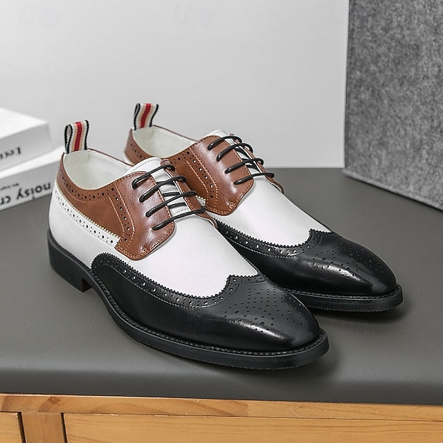 Men's Tri-Color Shoes Brogue in Oxford Black Wingtip FashionChic