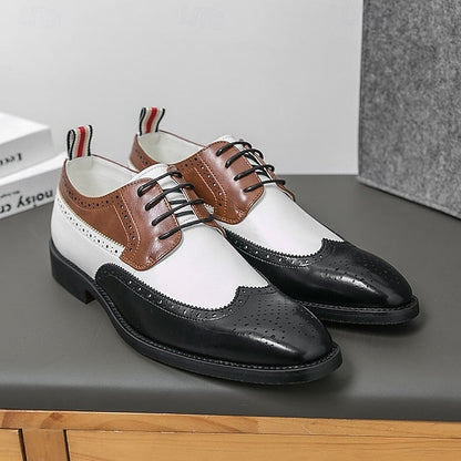 Men's Tri-Color Shoes Brogue in Oxford Black Wingtip FashionChic