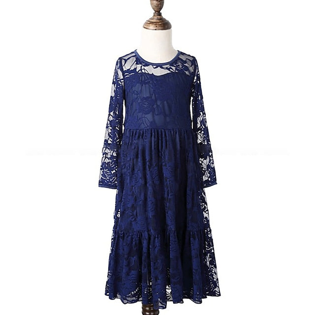 Girl Flower Colored Dress Girls' Long Kids Solid FashionChic