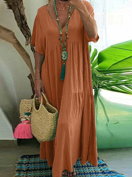 Women's ArmyGreen Orange khaki Summer Maxi Dress Cotton