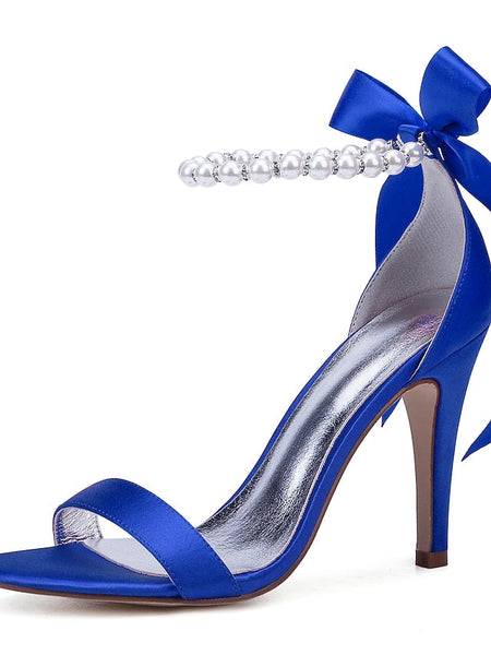 High – Ankle Satin Navy Pearl Heel Sandals Women's Strap FashionChic