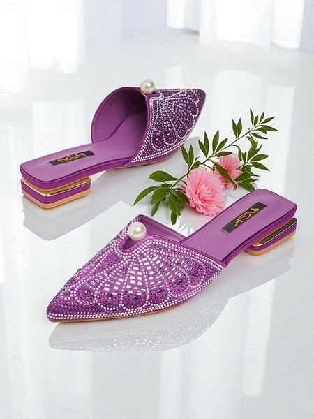 Gold with Glamorous Detail Mules Pearl Women's - Rhinestone FashionChic