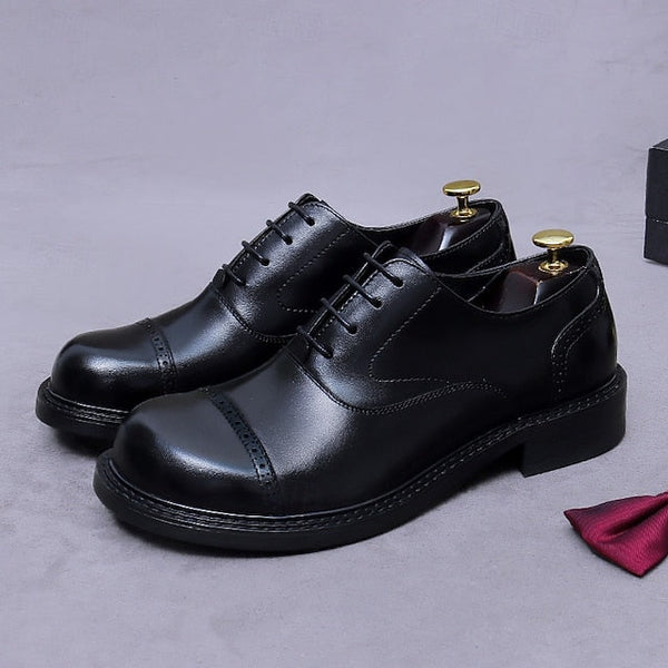 Shoes- Leather Toe Genuine Dress Men's Oxford Cap First FashionChic