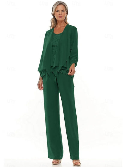 Piece of the Bride 3 Pantsuit Mother Dress Elegant Neck Crew FashionChic